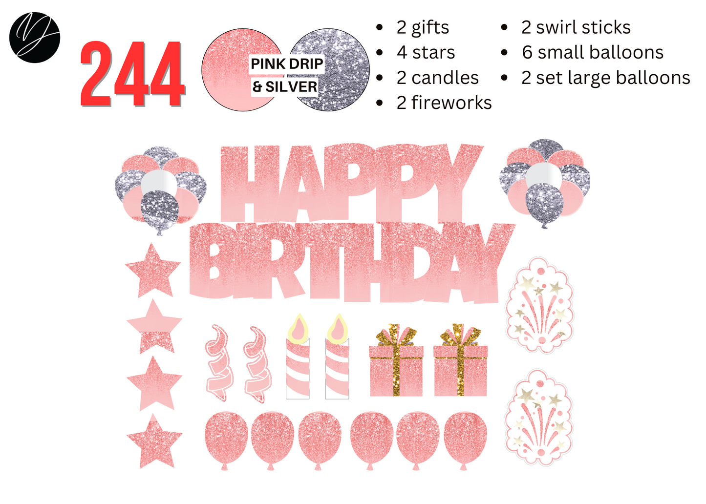 244 PINK DRIP & SILVER GLITTER
