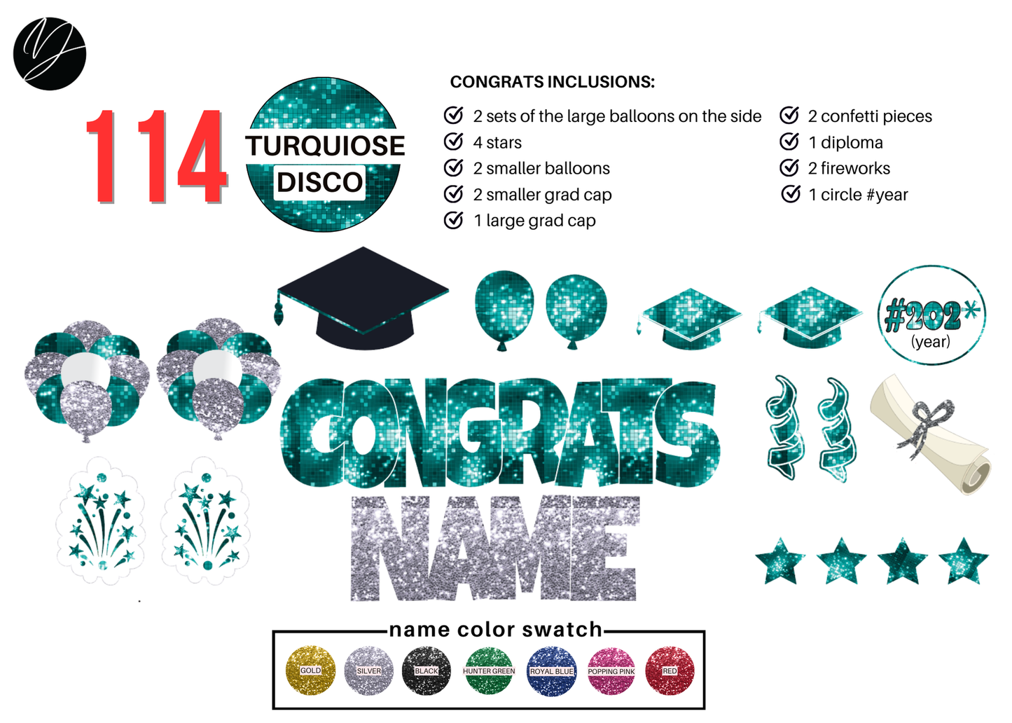 114 Turquiose Disco Congrats