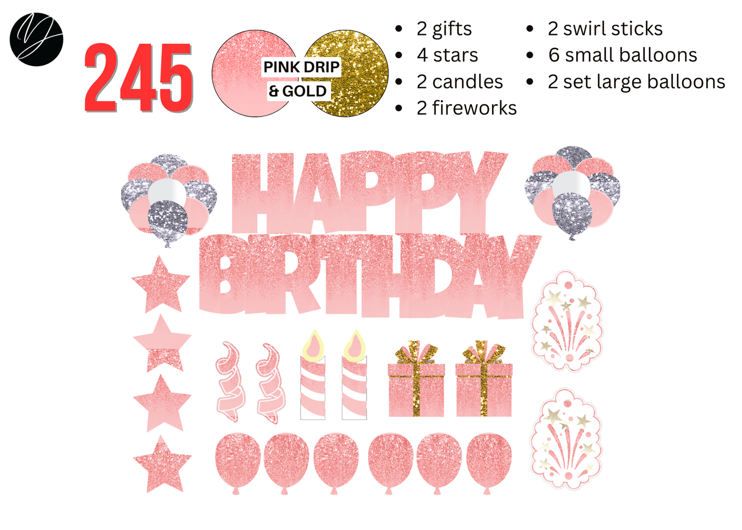 245 PINK DRIP & GOLD GLITTER