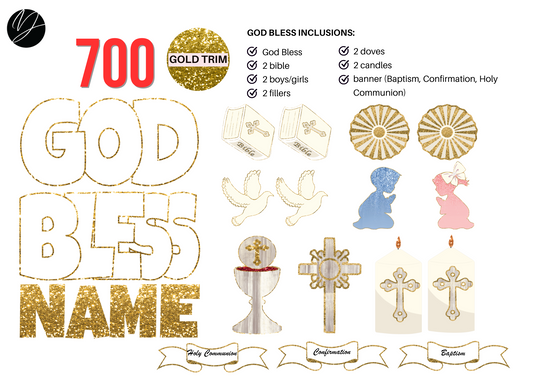 700 God Bless (white letters with gold trim)